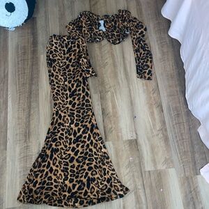 Tan and Brown Off the Shoulder Fit and Flare 2 piece set